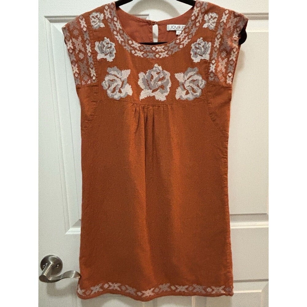Joy Joy Peasant Embroidered Cross Stitch Top Orange XS EUC